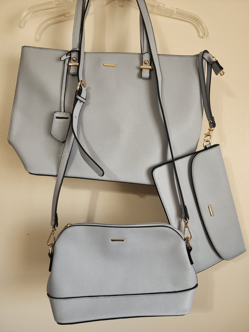 Light Blue 3-Piece Tote & Crossbody Set with Wristlet